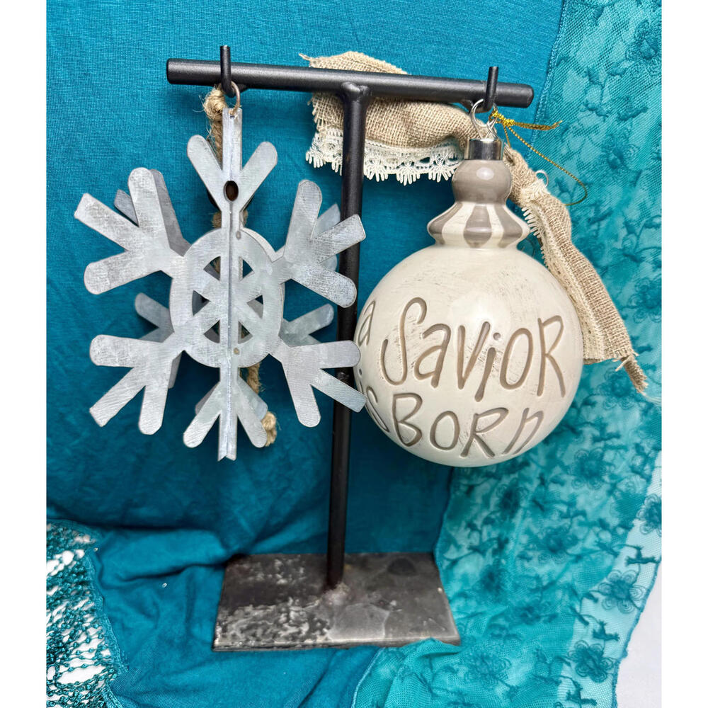 Signed Karla Grogan Extra Large Ornament and XL Metal Snowflake Christmas